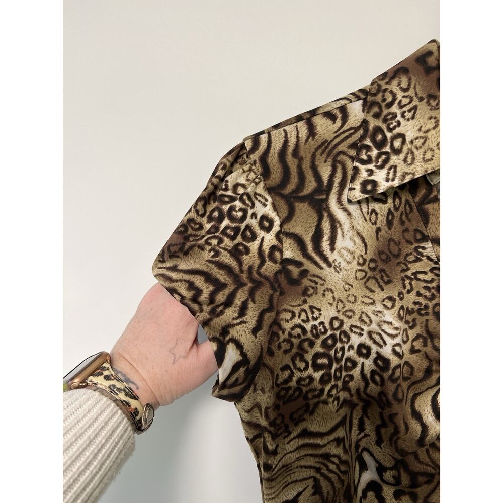 Vintage 90s Y2K Ruched Animal Print Cap Sleeve Top Large Button Up Grunge Goth - Picture 4 of 15